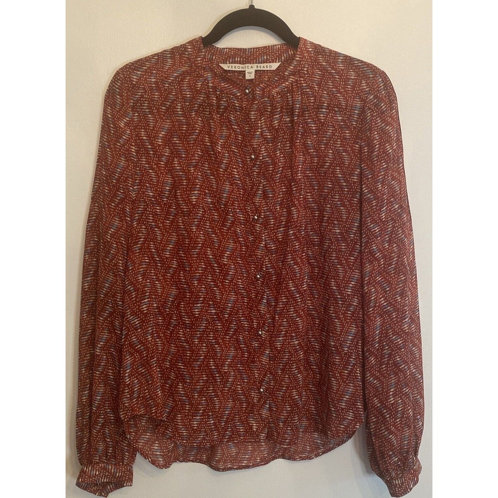 Veronica Beard Red and White Patterned Blouse